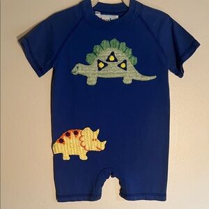 Vintage Children's Blue and Chenille fuzzy Dinosaur Kids One Piece 12M.
